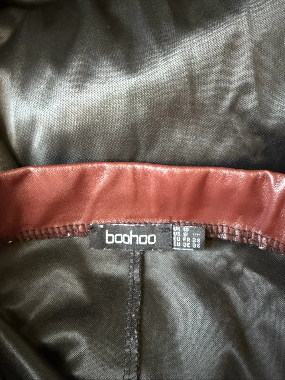 Boohoo Wine Faux Leather Jacket and Skirt Set